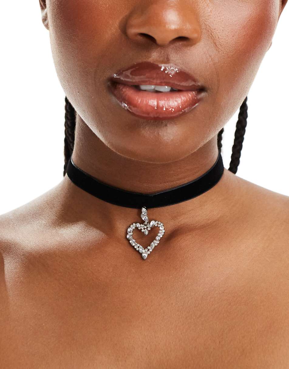 ASOS DESIGN choker necklace with crystal heart pendant