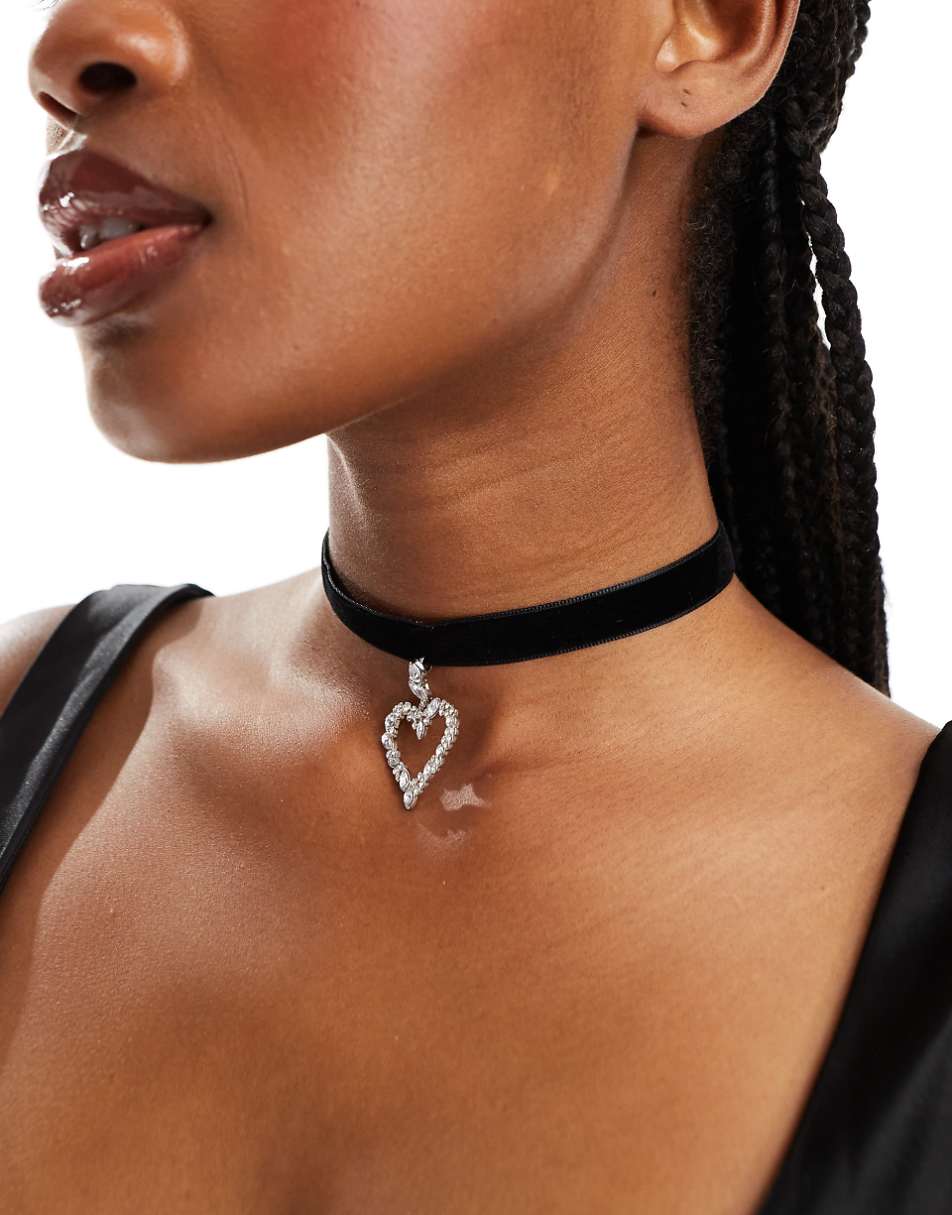 ASOS DESIGN choker necklace with crystal heart pendant