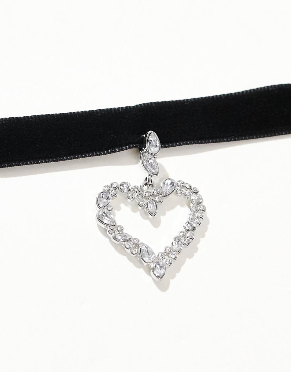 ASOS DESIGN choker necklace with crystal heart pendant