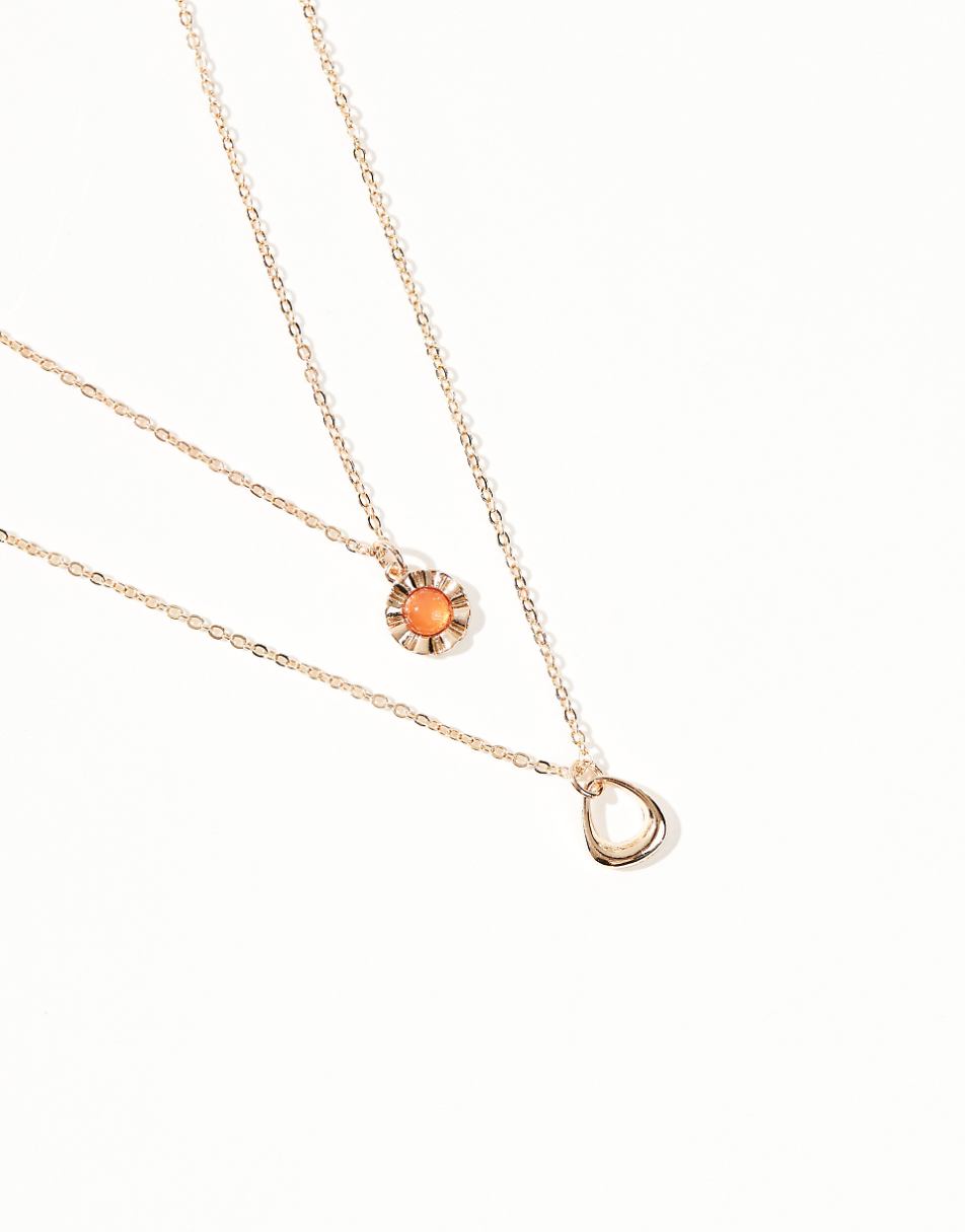 ASOS DESIGN 2-pack necklaces with red stone and circle design in gold tone