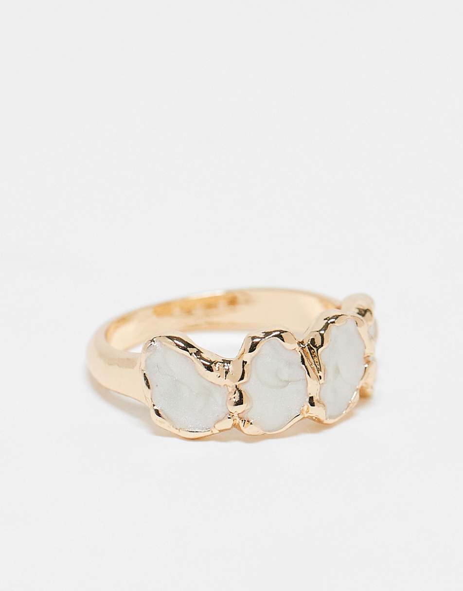 ASOS DESIGN Curve ring with faux pearl detail in gold tone