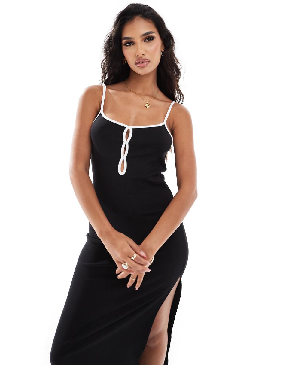 ASOS DESIGN cut out maxi dress with contrast piping in black