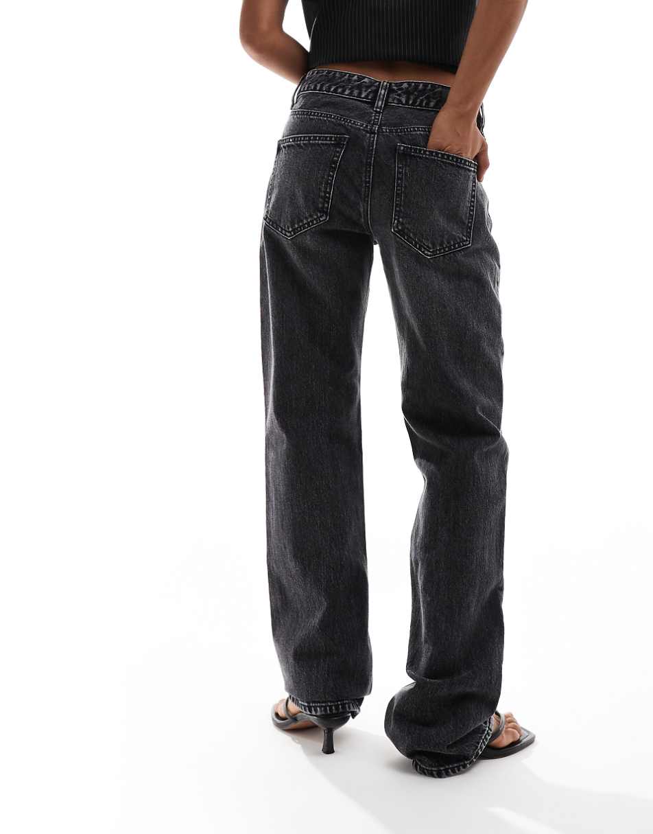 Stradivarius Petite STR straight leg jeans in washed black