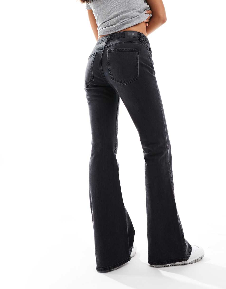 Stradivarius STR flare jean in washed black