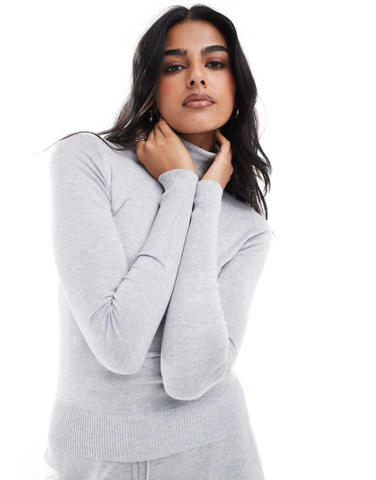 Stradivarius roll neck long sleeve knitted top in gray - part of a set