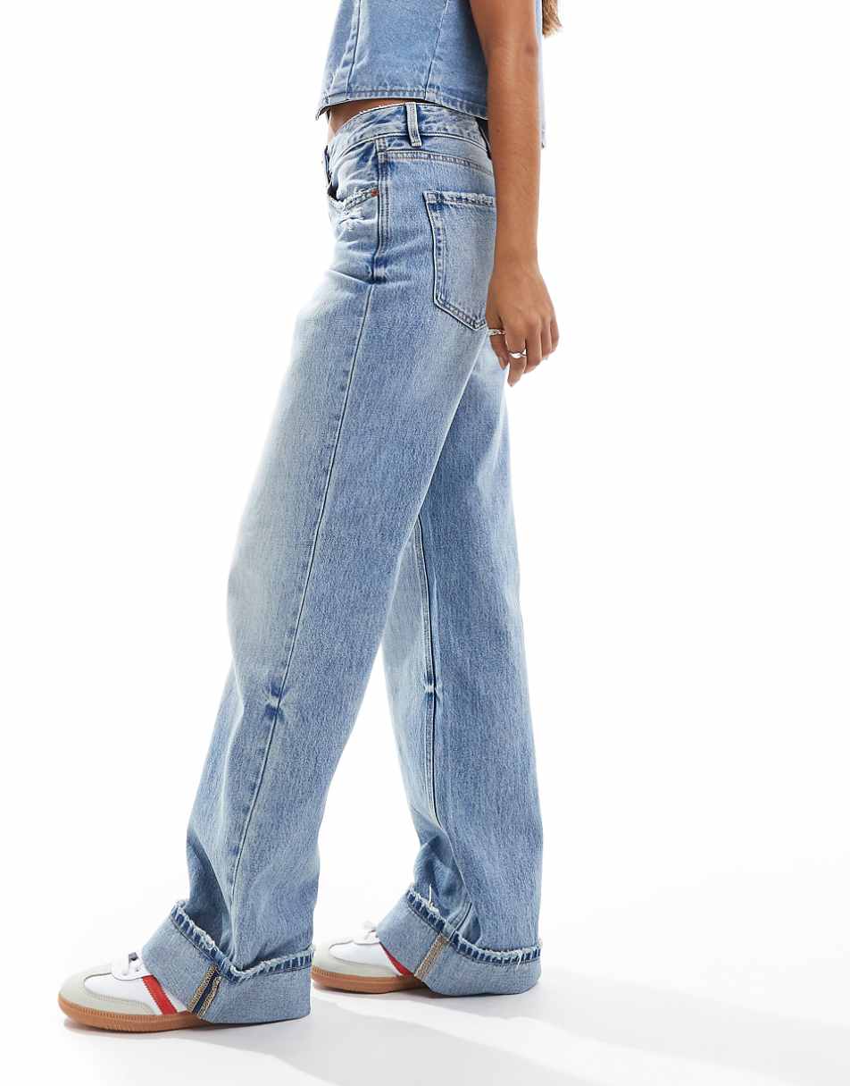 Stradivarius wide leg dad jeans in light blue