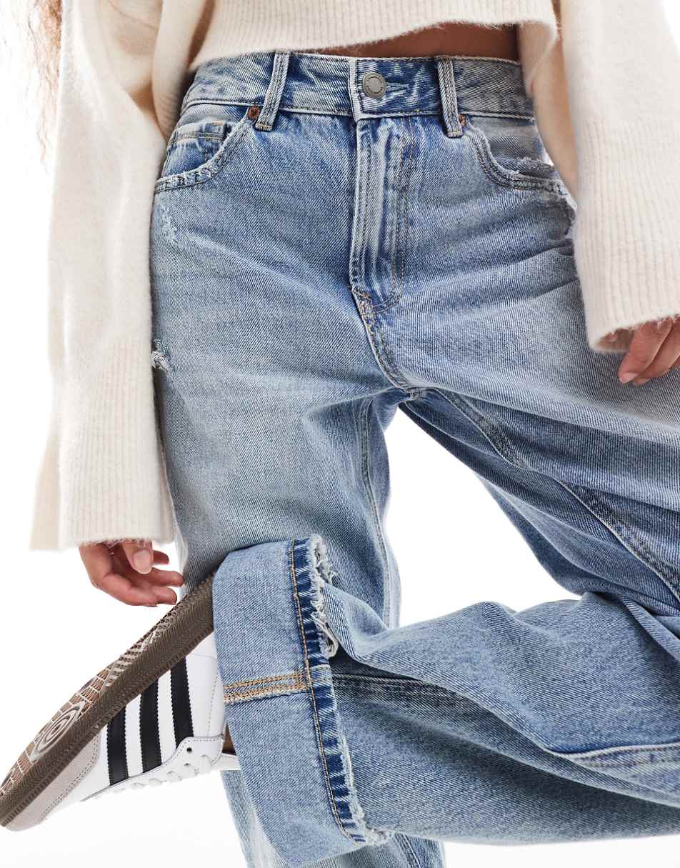 Stradivarius Petite wide leg dad jeans in light blue