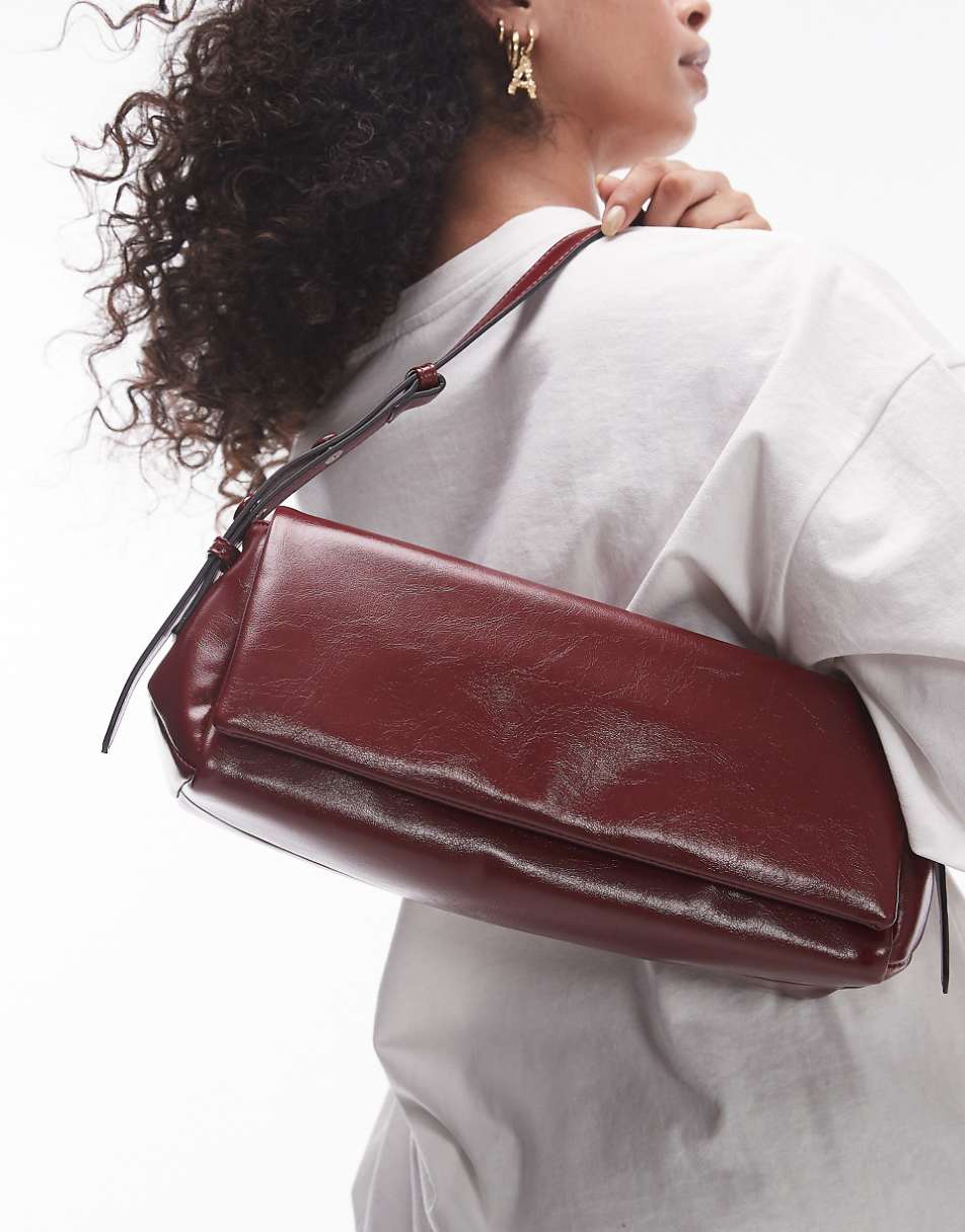 Topshop Stevie structured shoulder bag in burgundy