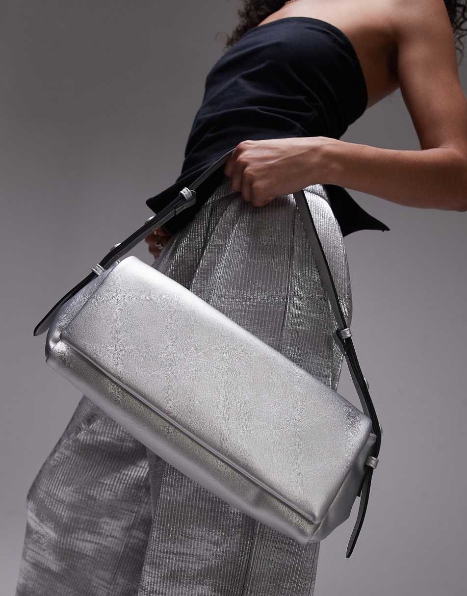 Topshop Stevie structured shoulder bag in silver