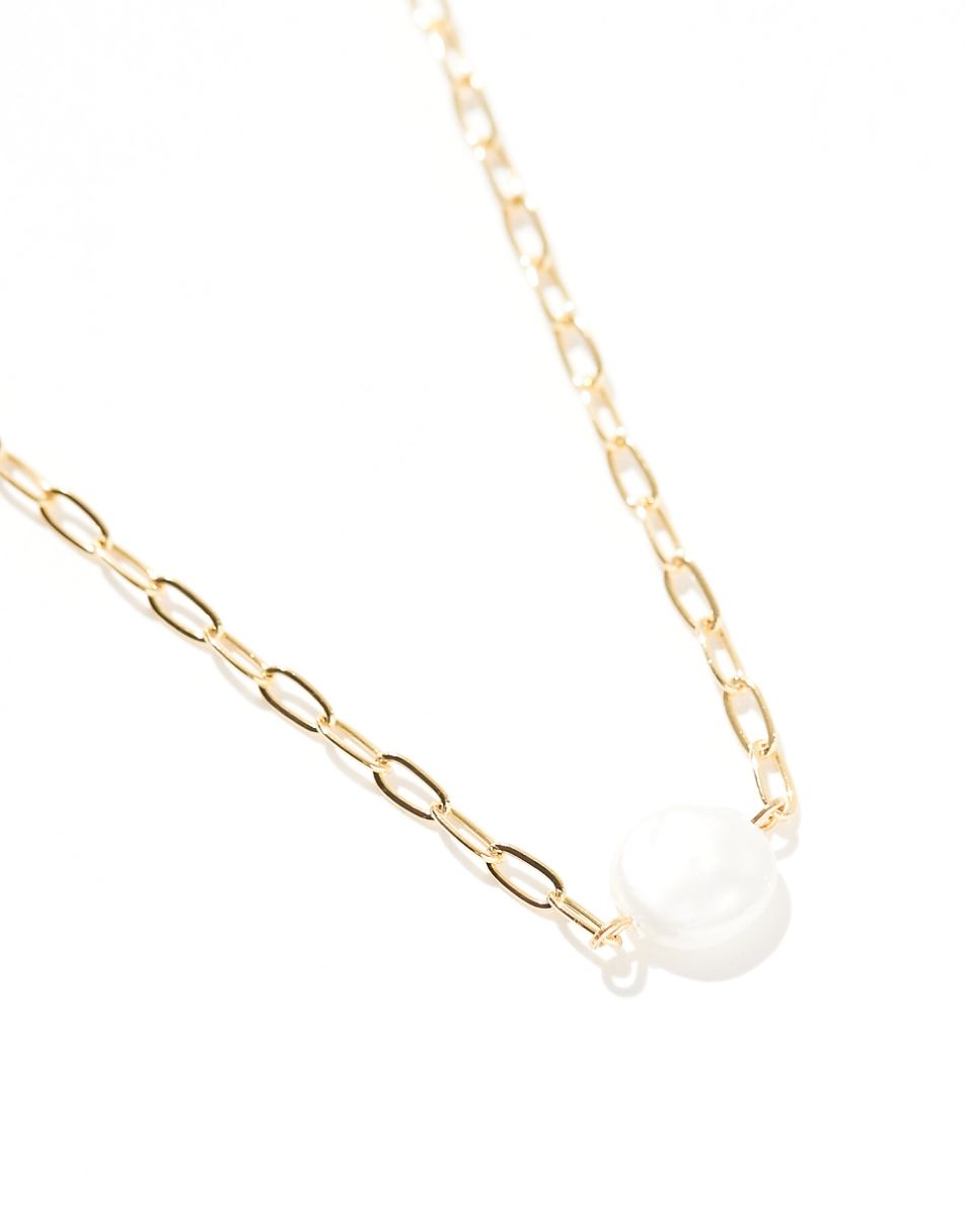 ASOS DESIGN 14k gold plated necklace with faux pearl detail