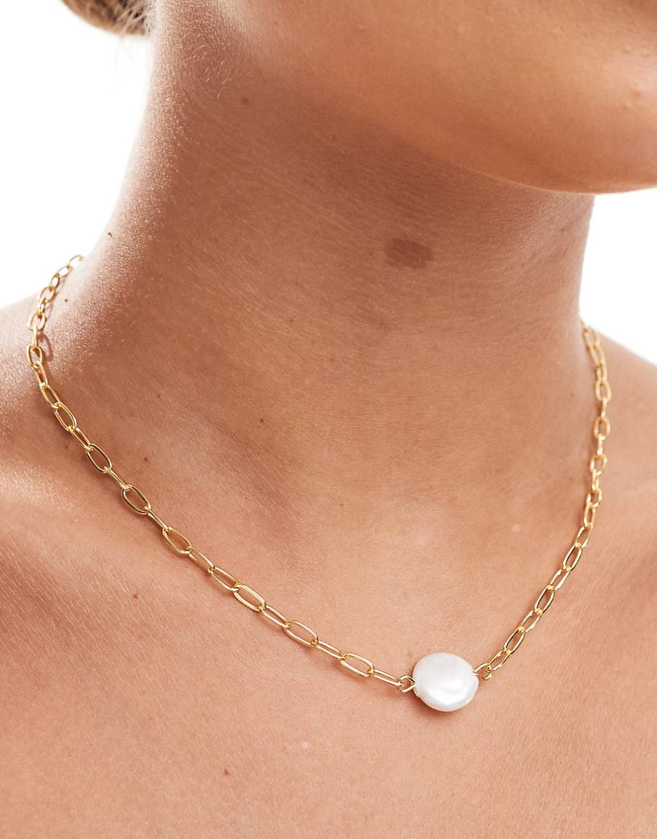 ASOS DESIGN 14k gold plated necklace with faux pearl detail