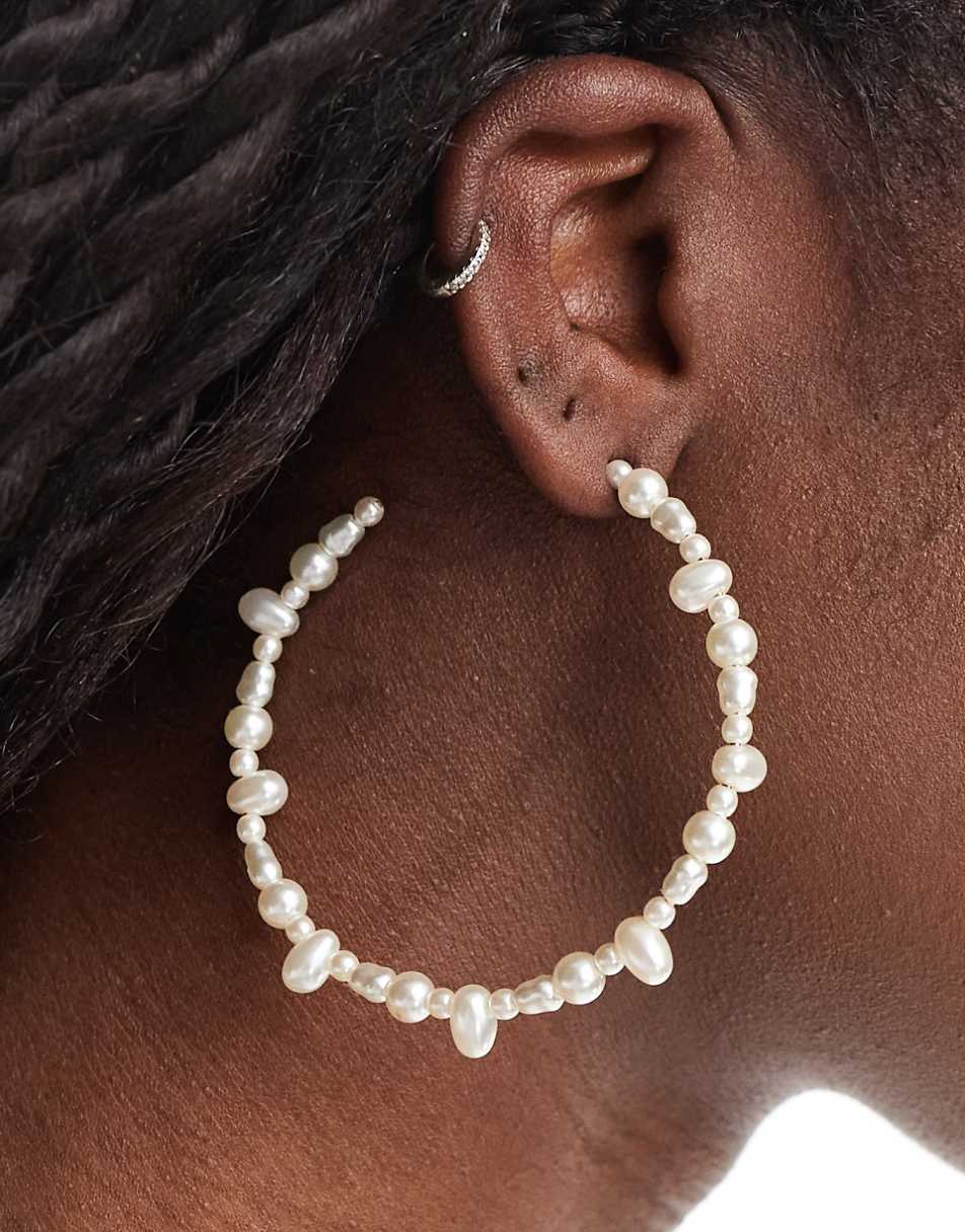 ASOS DESIGN hoop earrings with faux natural pearl detail in gold tone