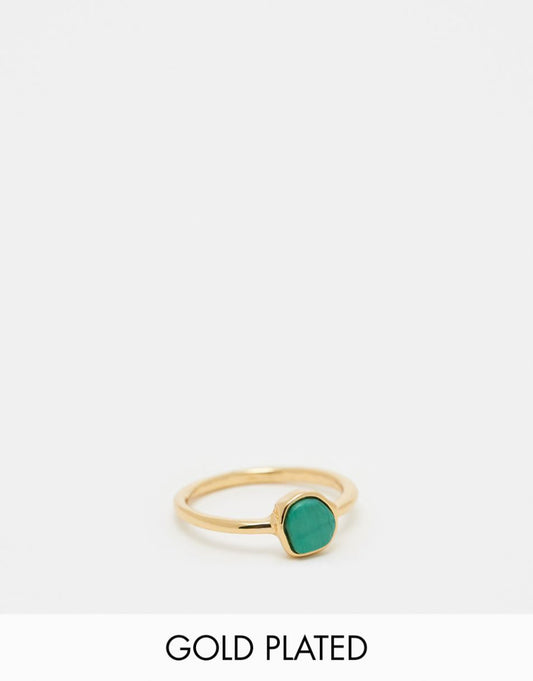 ASOS DESIGN Curve 14K gold plated ring with molten malachite style stone