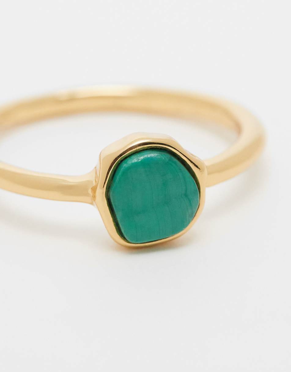 ASOS DESIGN Curve 14K gold plated ring with molten malachite style stone