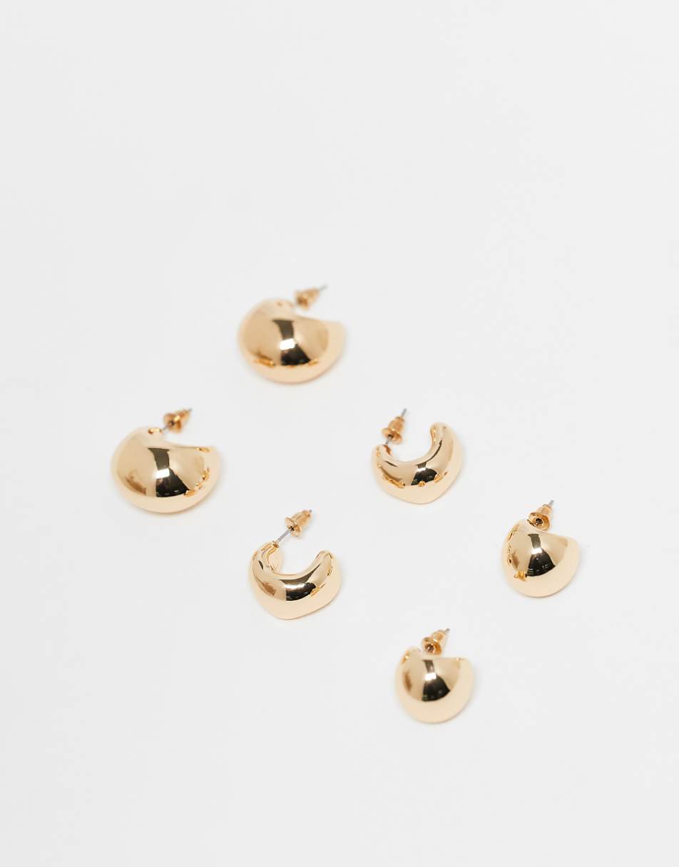 ASOS DESIGN 3-pack hoop earrings with mixed chubby detail in gold tone