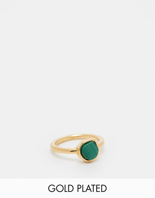 ASOS DESIGN 14K gold plated ring with molten malachite style stone