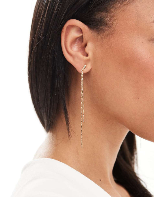 ASOS DESIGN drop earrings with simple fine chain detail in gold tone