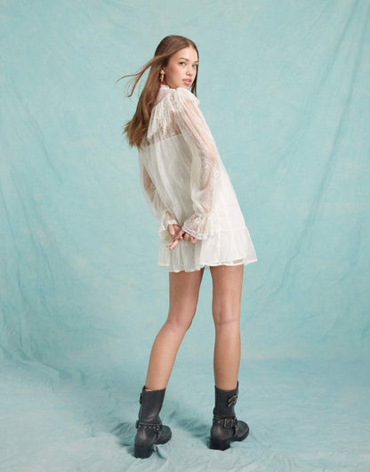Miss Selfridge lace frill smock dress in ivory