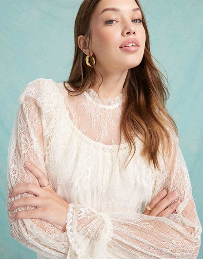 Miss Selfridge lace frill smock dress in ivory