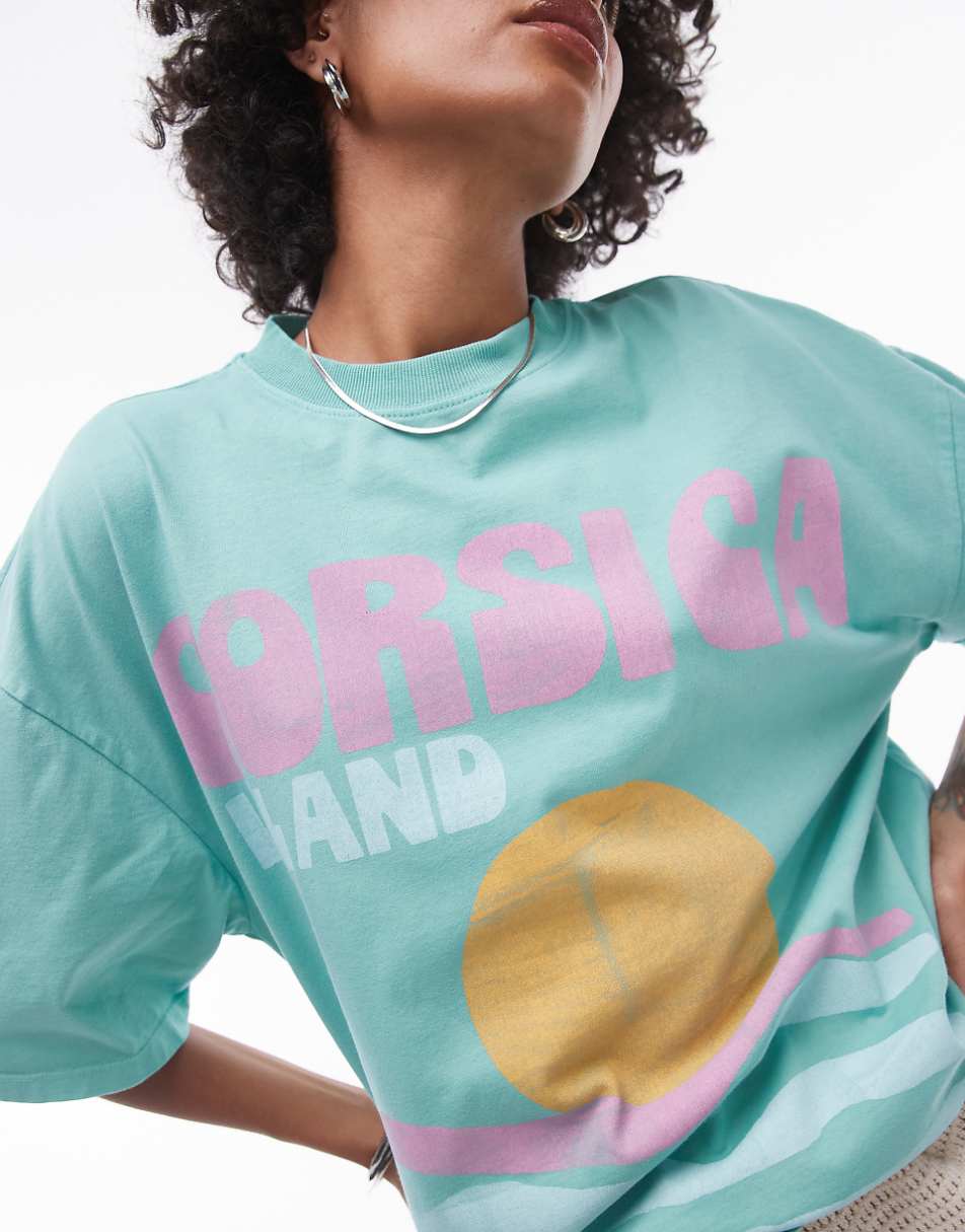 Topshop graphic Corsica oversized tee in green