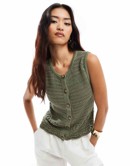 Nobody's Child crochet vest in green
