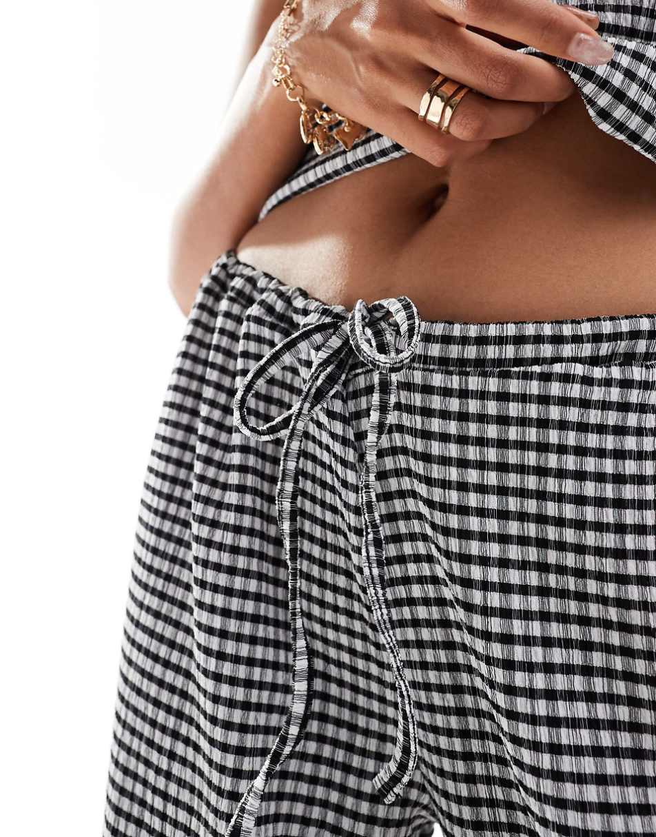 ASOS DESIGN textured wide leg pants in mono gingham print - part of a set