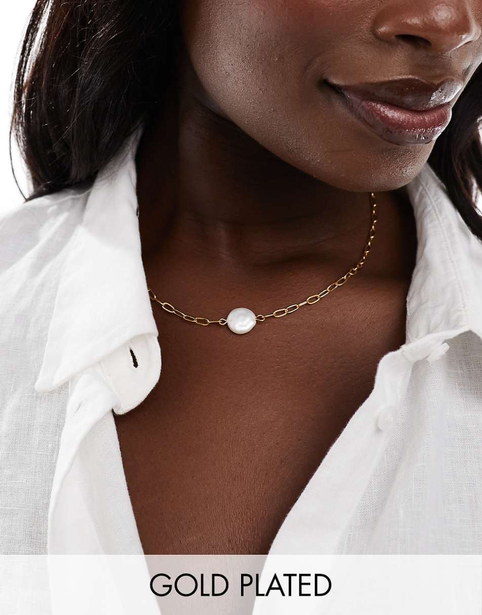 ASOS DESIGN Curve 14k gold plated necklace with faux pearl detail