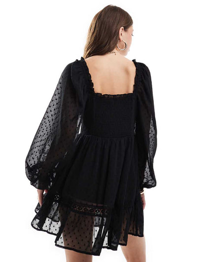 Miss Selfridge chiffon corset detail mini dress in black