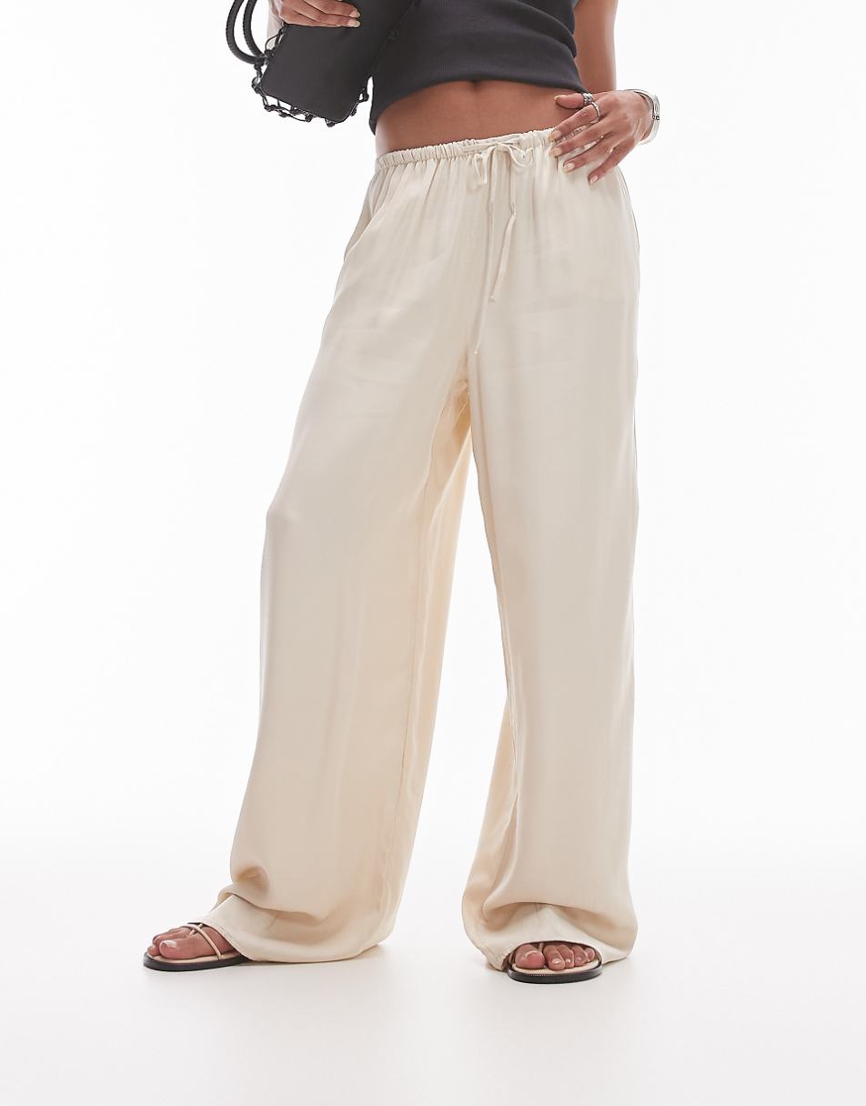 Topshop satin drawcord pants in oyster