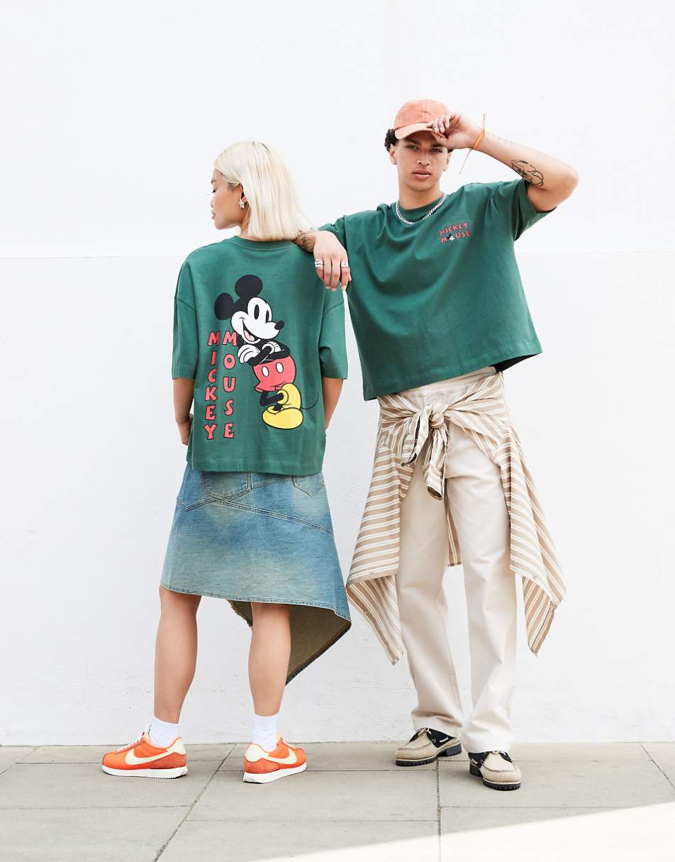 ASOS DESIGN Disney unisex oversized T-shirt with Mickey Mouse prints in green