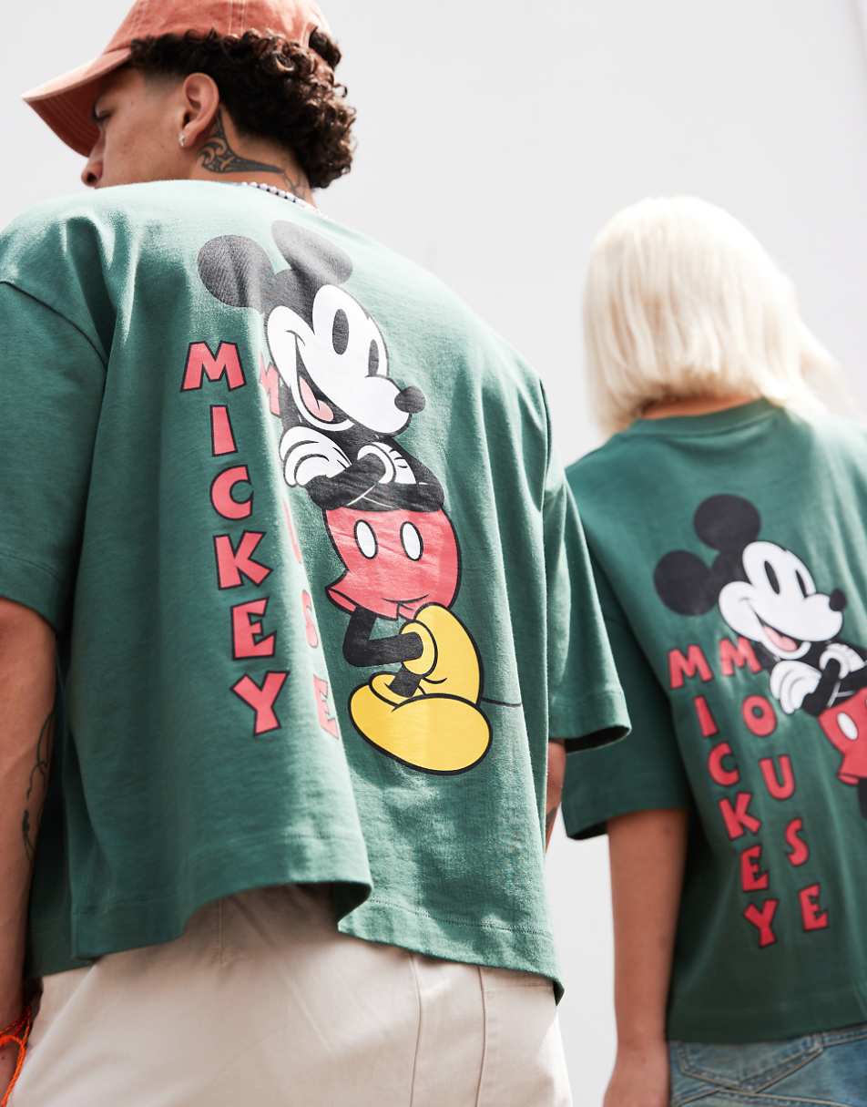 ASOS DESIGN Disney unisex oversized T-shirt with Mickey Mouse prints in green