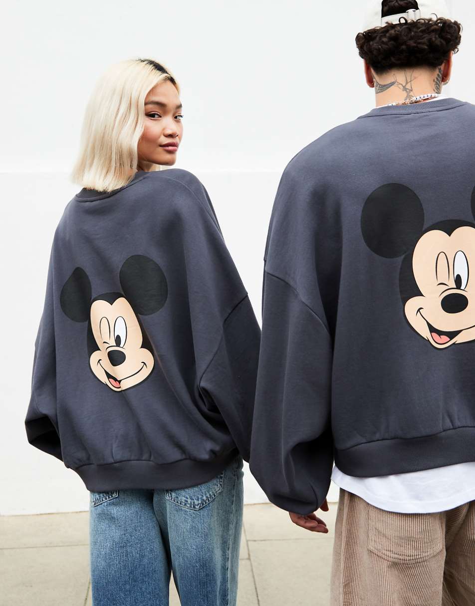 ASOS DESIGN Disney unisex extreme oversized sweatshirt with Mickey Mouse print in charcoal