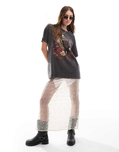 Miss Selfridge wild and free oversized washed t-shirt in gray