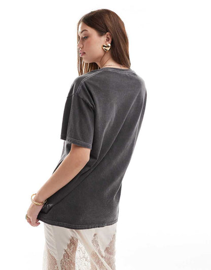 Miss Selfridge wild and free oversized washed t-shirt in gray