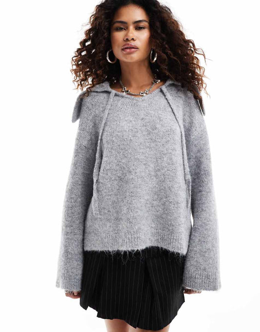 Urban Revivo oversized collar heather sweater in gray