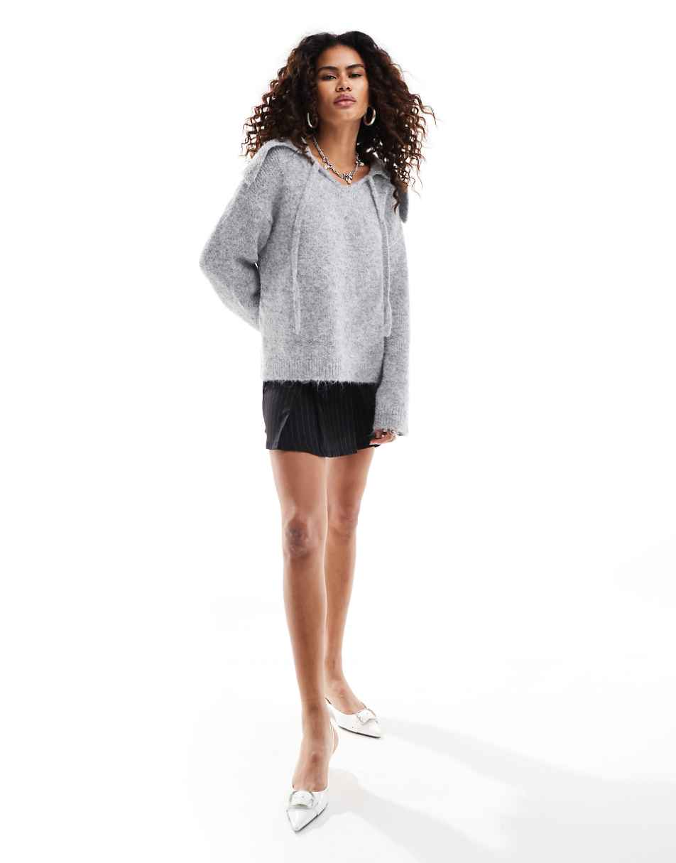 Urban Revivo oversized collar heather sweater in gray