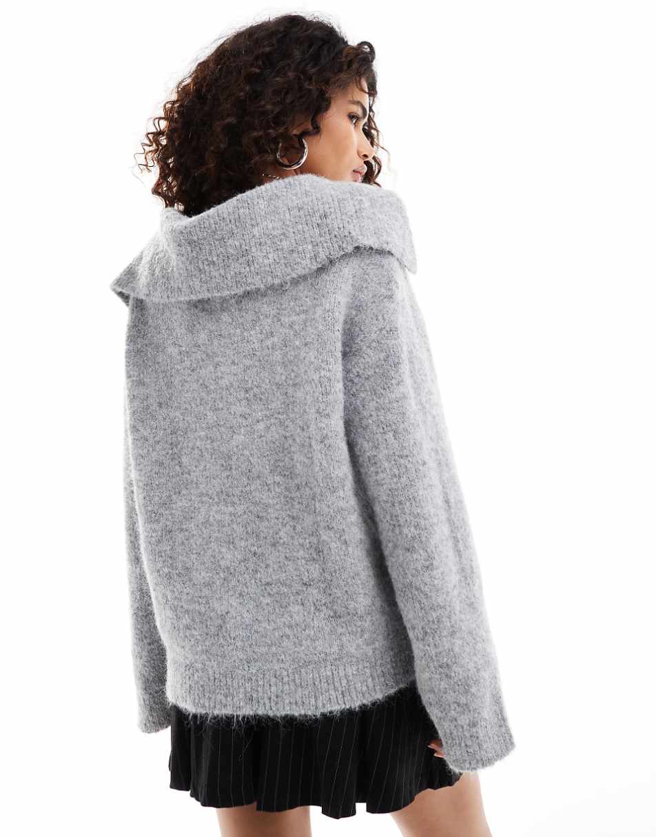 Urban Revivo oversized collar heather sweater in gray