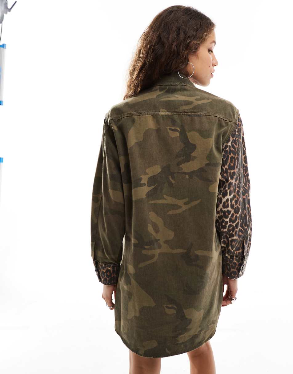 AllSaints camo shacket dress in mix print