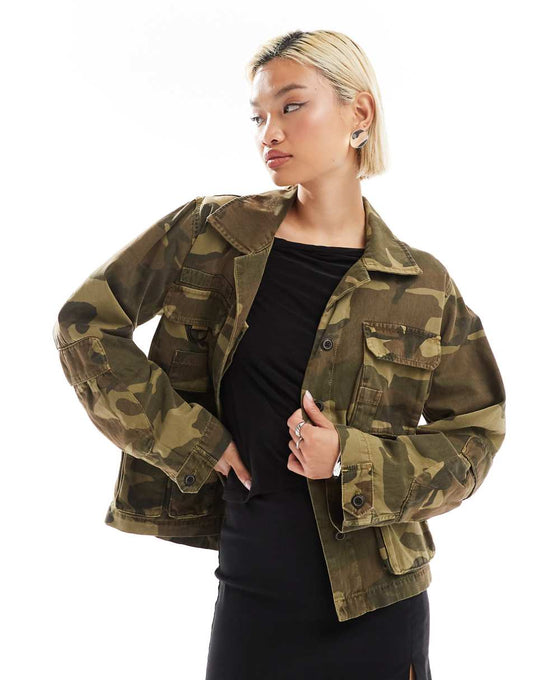 AllSaints Elm camo cargo jacket in khaki