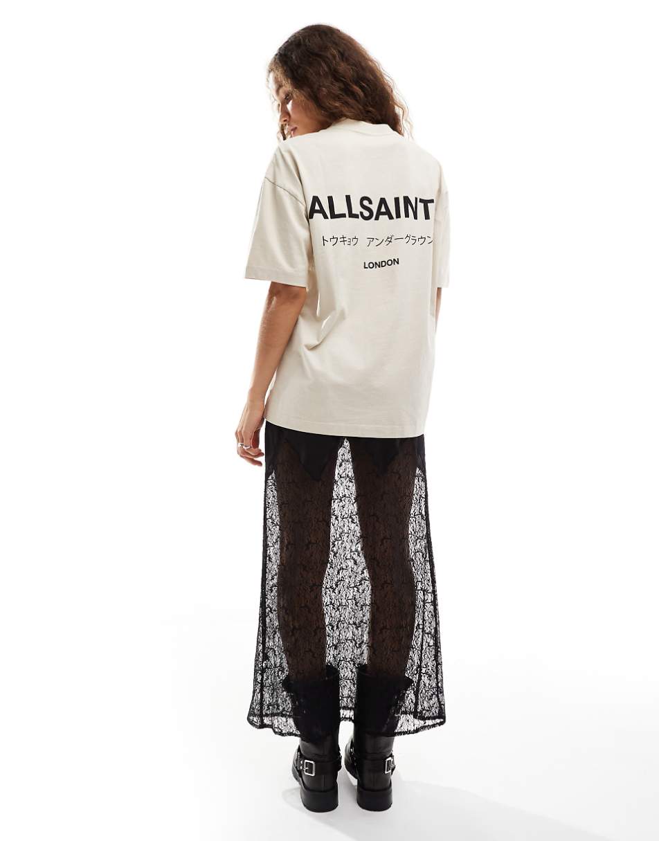 AllSaints Underground oversized t-shirt in light beige exclusive to ASOS