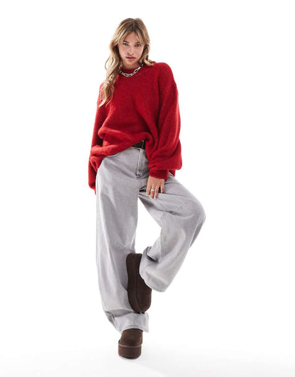 ASOS DESIGN oversized crew neck sweater in red