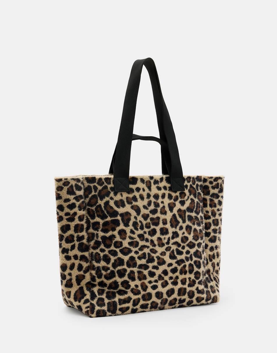 AllSaints Izzy fuzzy tote bag in leopard print