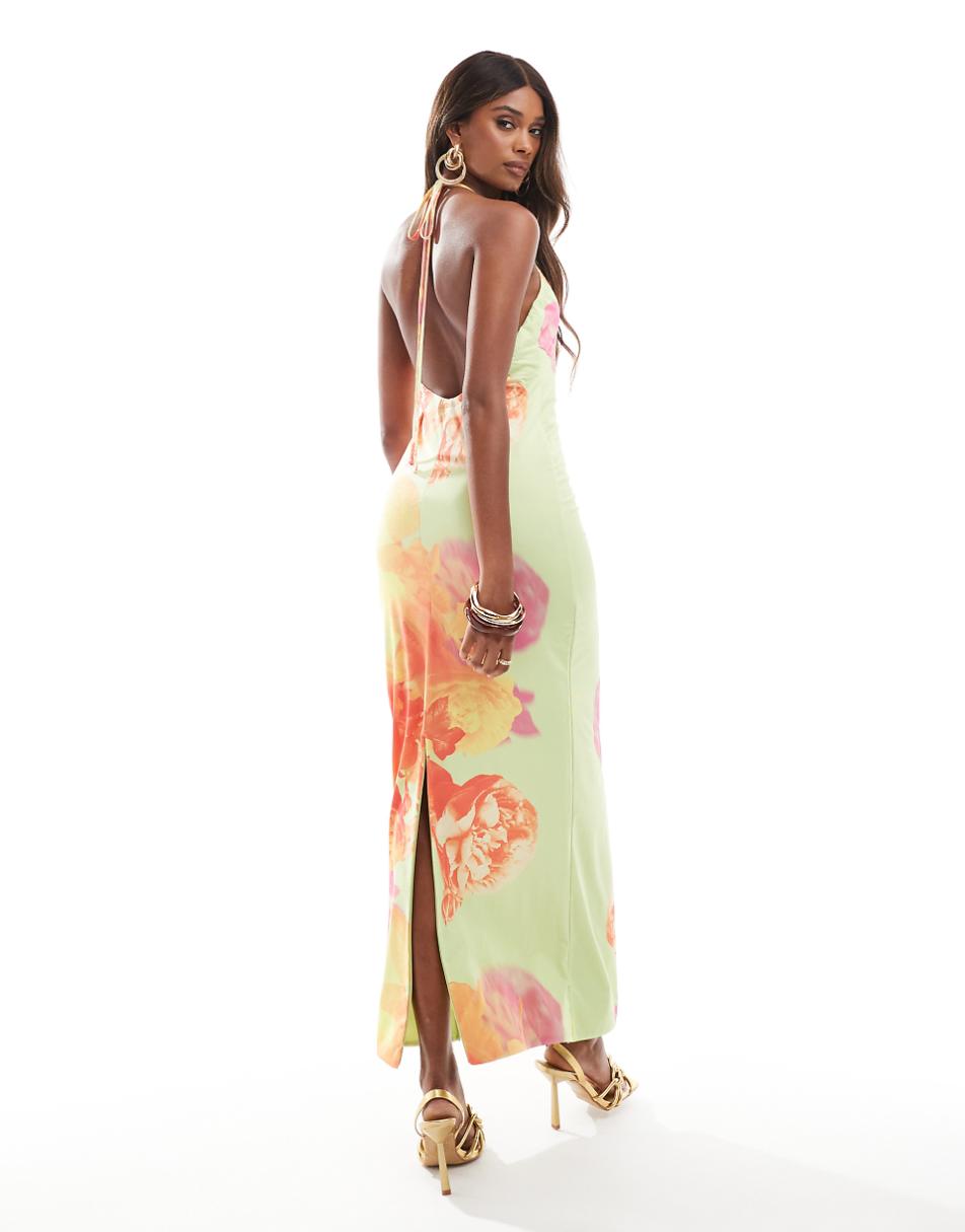 ASOS DESIGN cross knotted strap maxi dress in color pop floral print