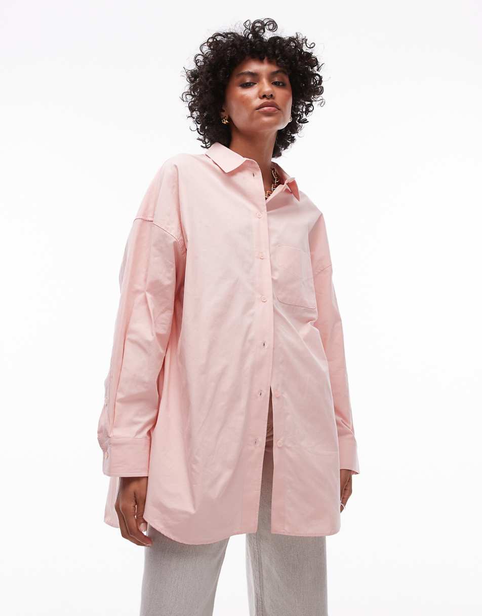 Topshop oversized shirt in dusky pink