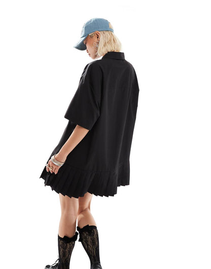 COLLUSION kilted mini shirt dress with front print in black