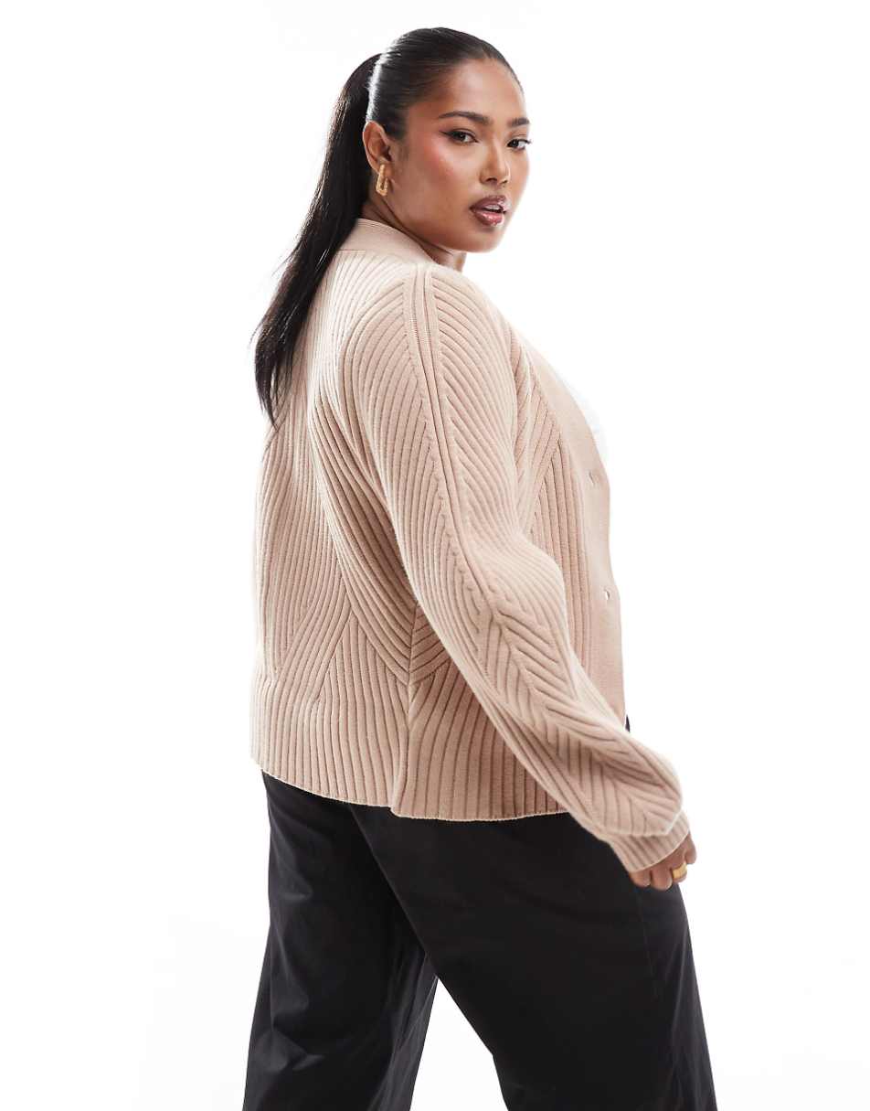 ASOS DESIGN Curve structured sleeve cardigan with rib detail in mocha