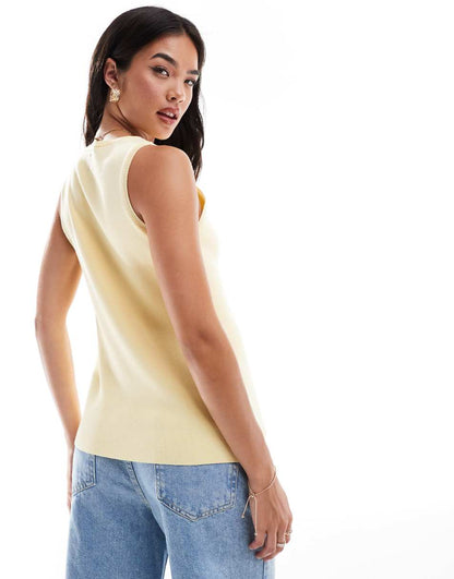 ASOS DESIGN knitted crew neck vest with front split in lemon