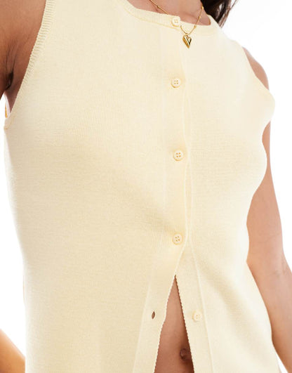ASOS DESIGN knitted crew neck vest with front split in lemon