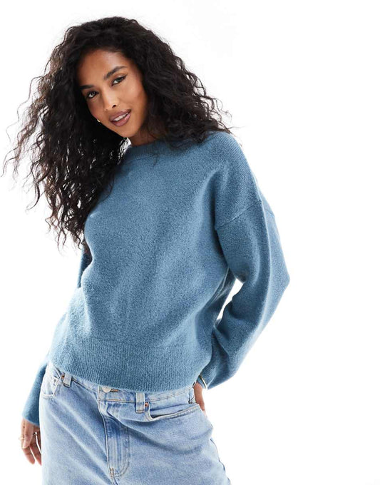 ASOS DESIGN knitted crew neck boxy sweater in blue