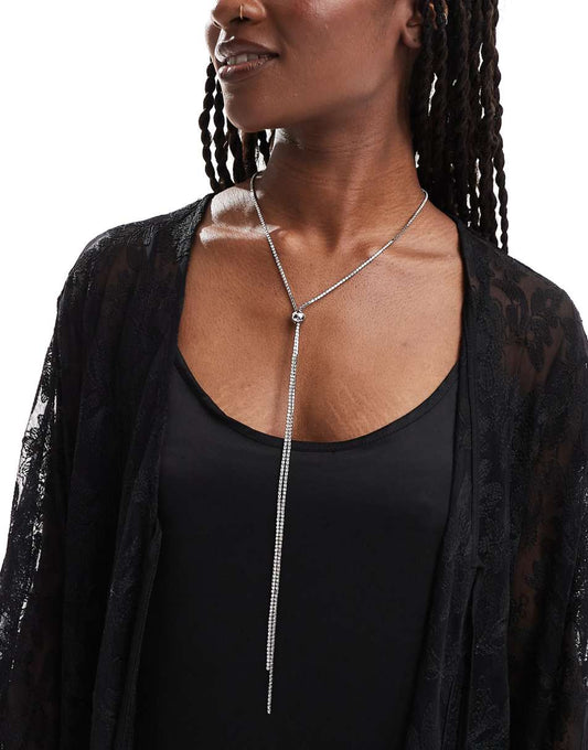 ASOS DESIGN bolero necklace with crystal cupchain design in silver tone